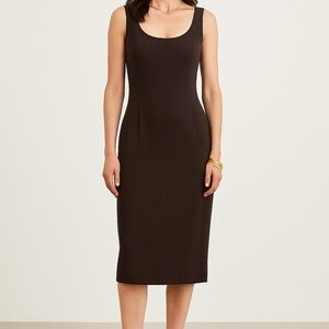 Jarbo Chocolate Brown Tailored Brown Midi Sheath Dress 38 US 8